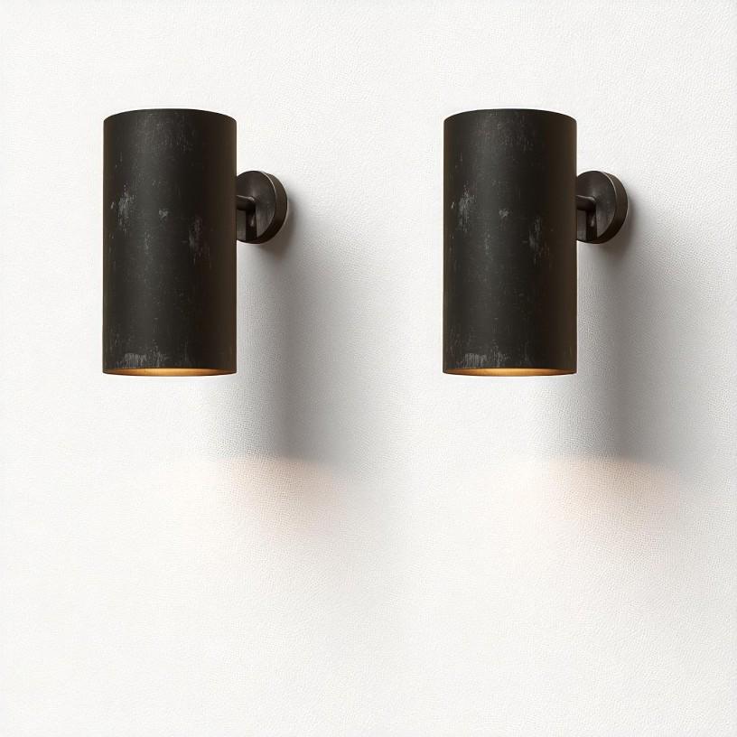 Handmade Brass Wall Sconce: Matte Black Minimalist Cylinder Light