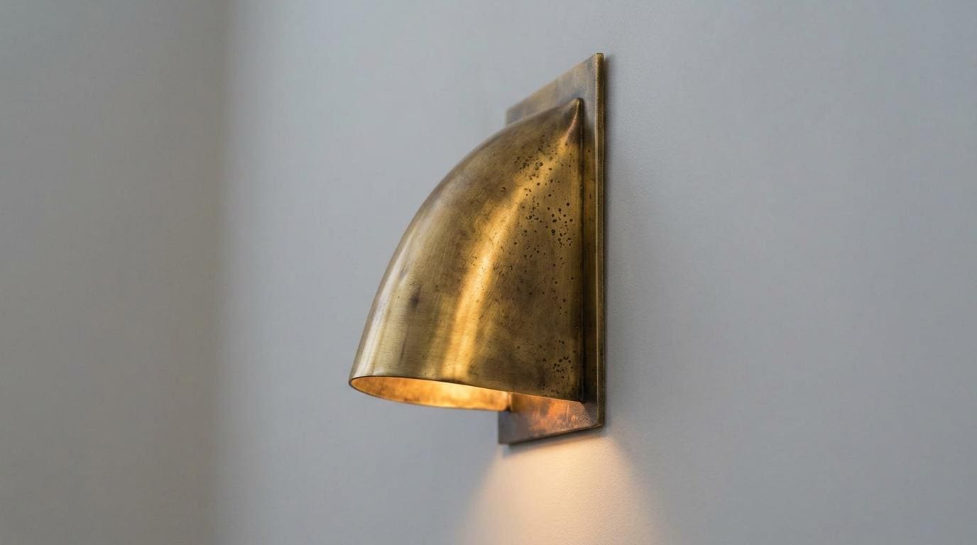 Handmade Brass Wall Sconce, Solid Brass Indoor Outdoor Light, Curved Cone Wall Lamp, Rustic Modern Vintage Brass Sconce Fixture