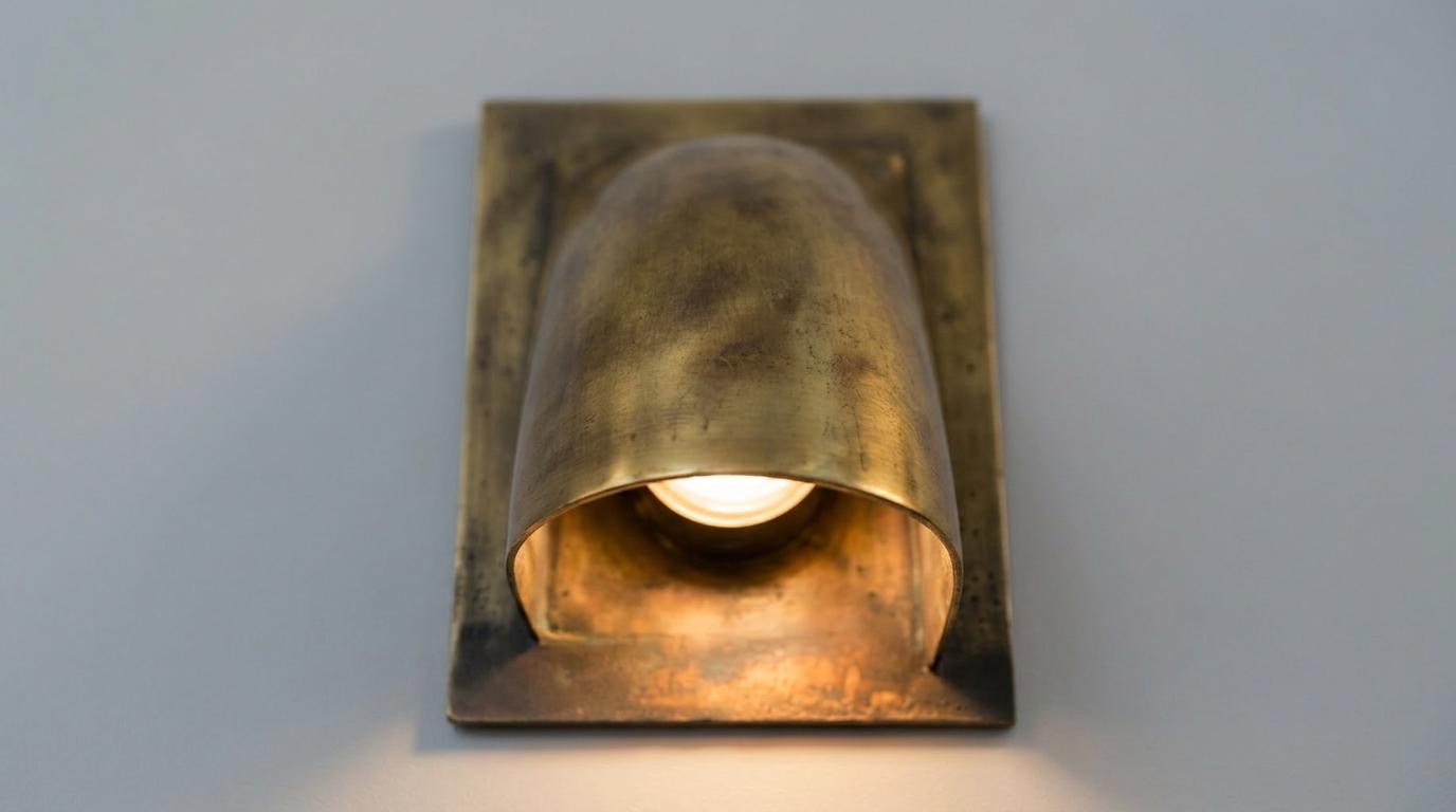 Handmade Brass Wall Sconce, Solid Brass Indoor Outdoor Light, Curved Cone Wall Lamp, Rustic Modern Vintage Brass Sconce Fixture
