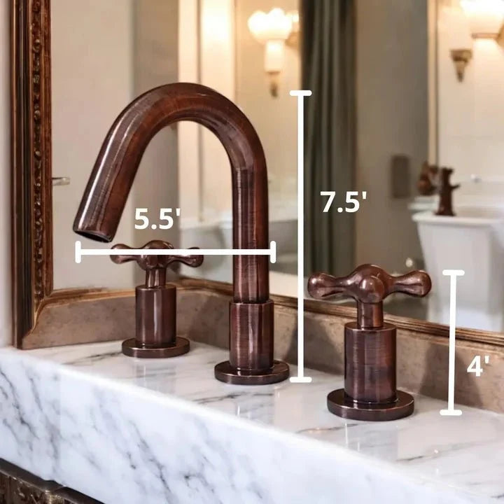 Handmade Brass Widespread Bathroom Faucet with Cross Handles