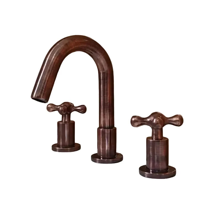 Handmade Brass Widespread Bathroom Faucet with Cross Handles