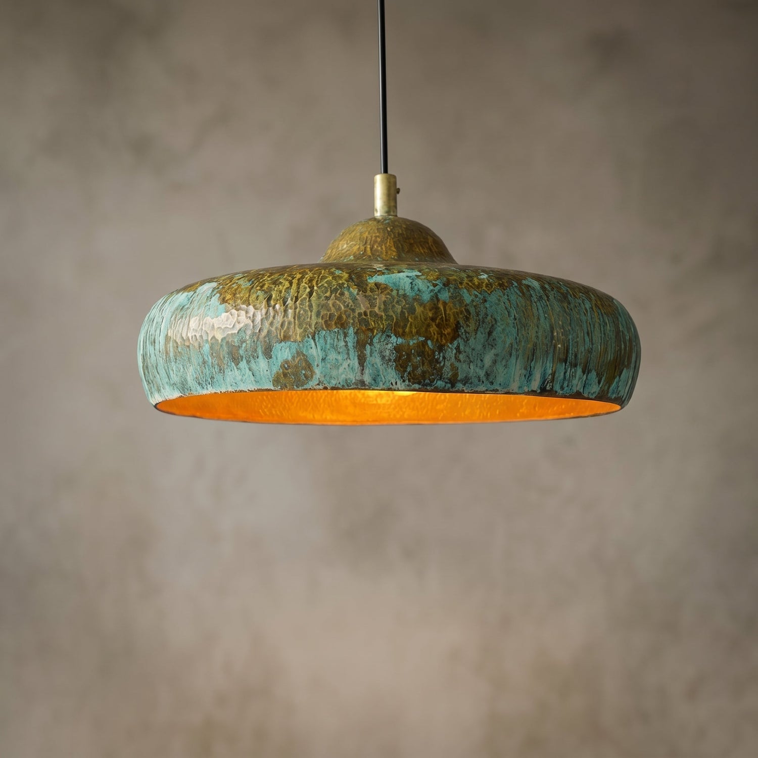 Handmade Copper Dome Lamp with Green Patina – Rustic Artisan Lighting