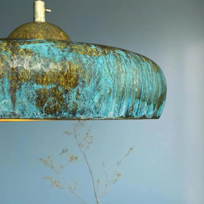 Handmade Copper Dome Lamp with Green Patina – Rustic Artisan Lighting