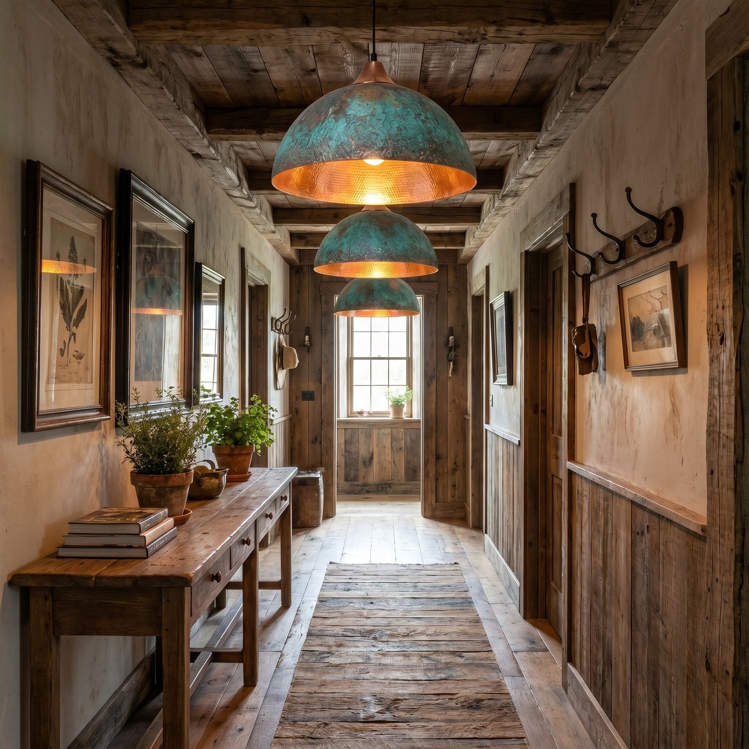 Handmade Copper Dome Pendant Light - Green Patina & Rustic Artisan Lighting