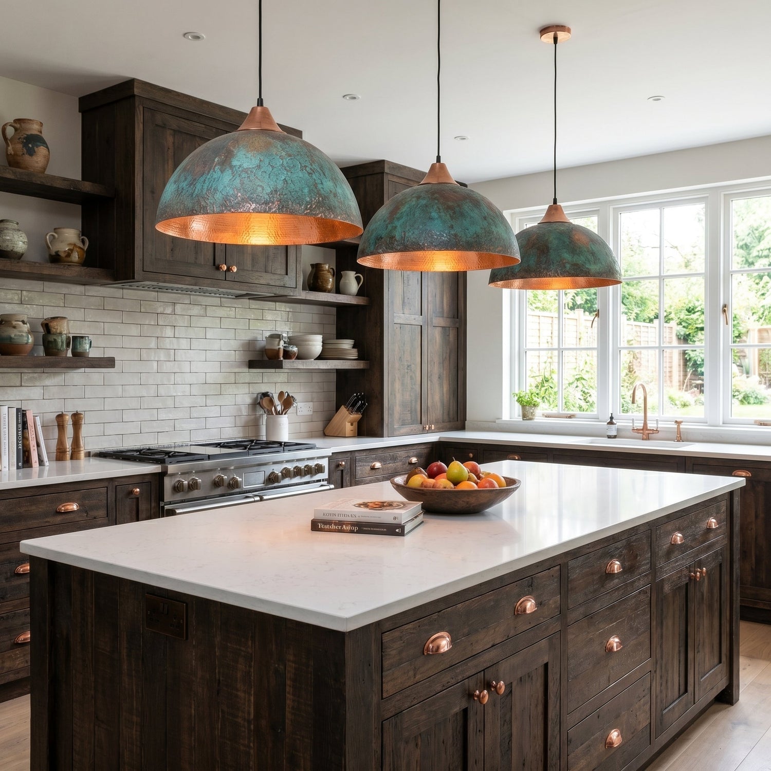 Handmade Copper Dome Pendant Light - Green Patina & Rustic Artisan Lighting