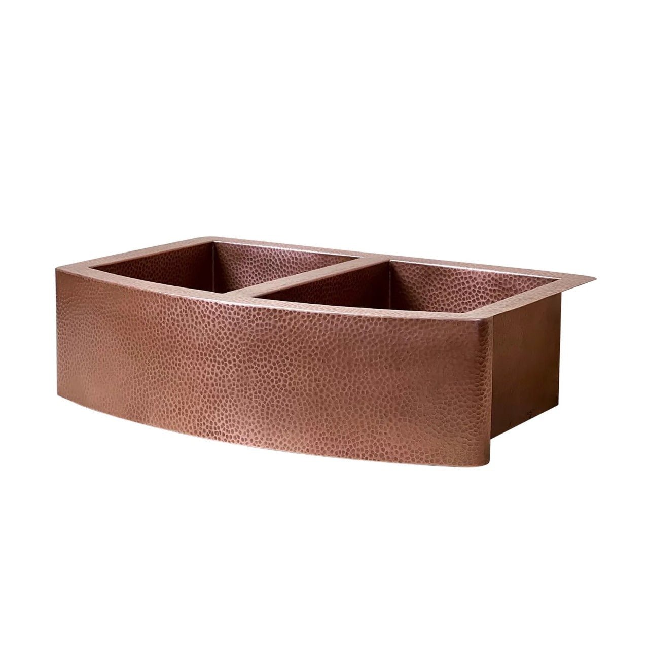 Handmade Copper Farmhouse Double Bowl Sink with Integrated Drainboard