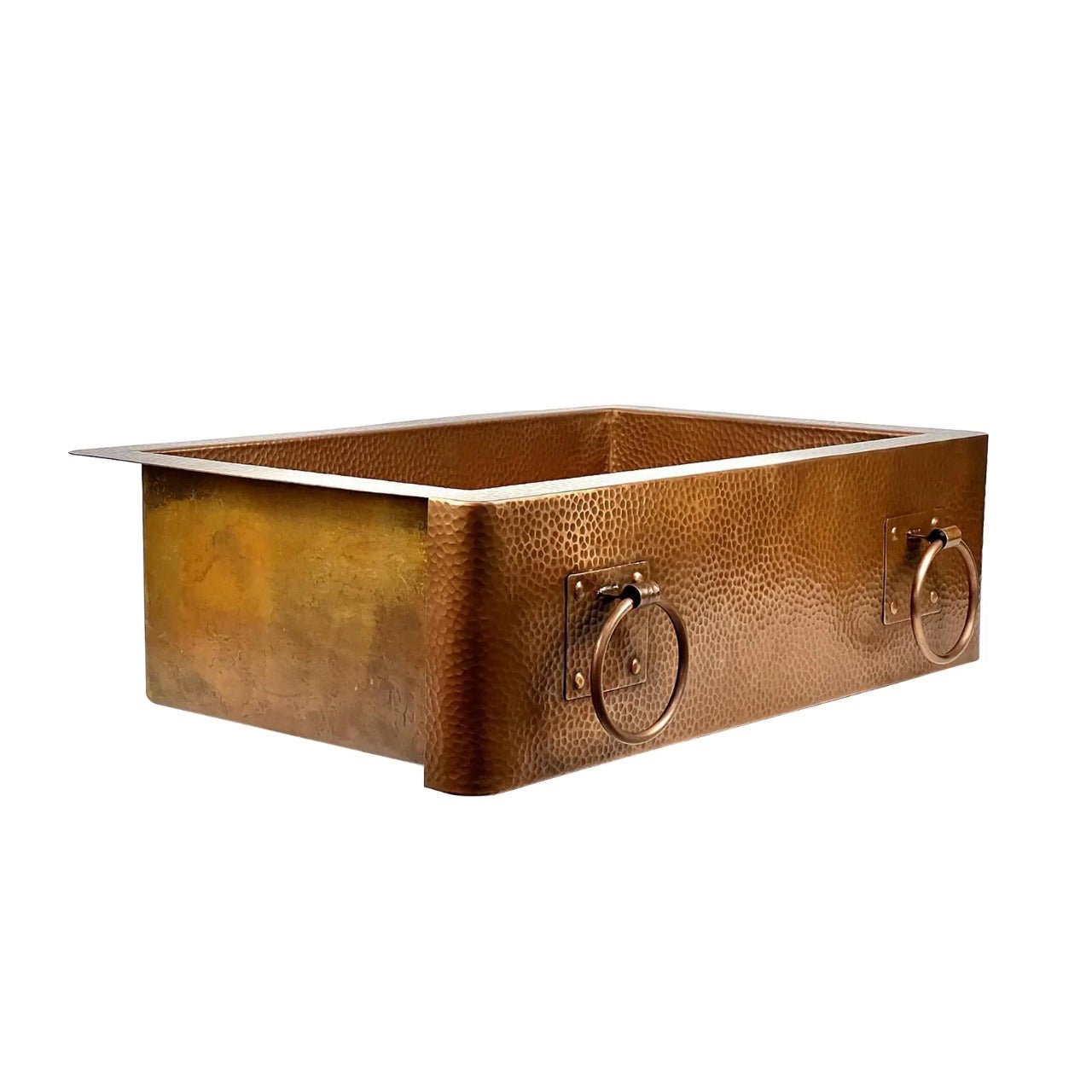 Handmade Hammered Copper Farmhouse Sink with Decorative Handles