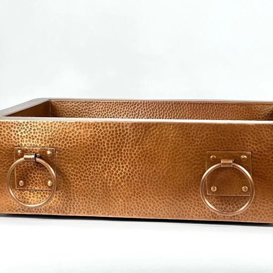 Handmade Hammered Copper Farmhouse Sink with Decorative Handles