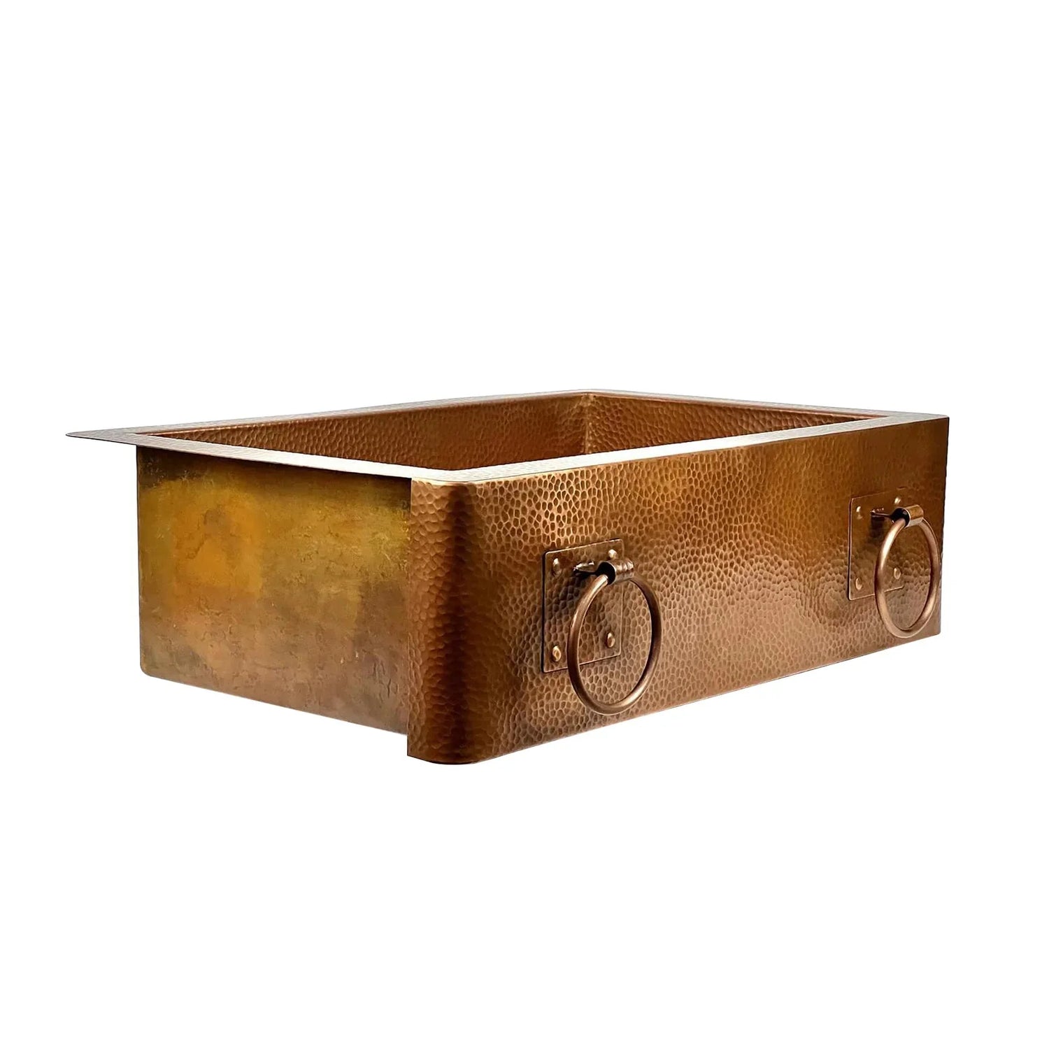 Handmade Hammered Copper Farmhouse Sink with Decorative Handles