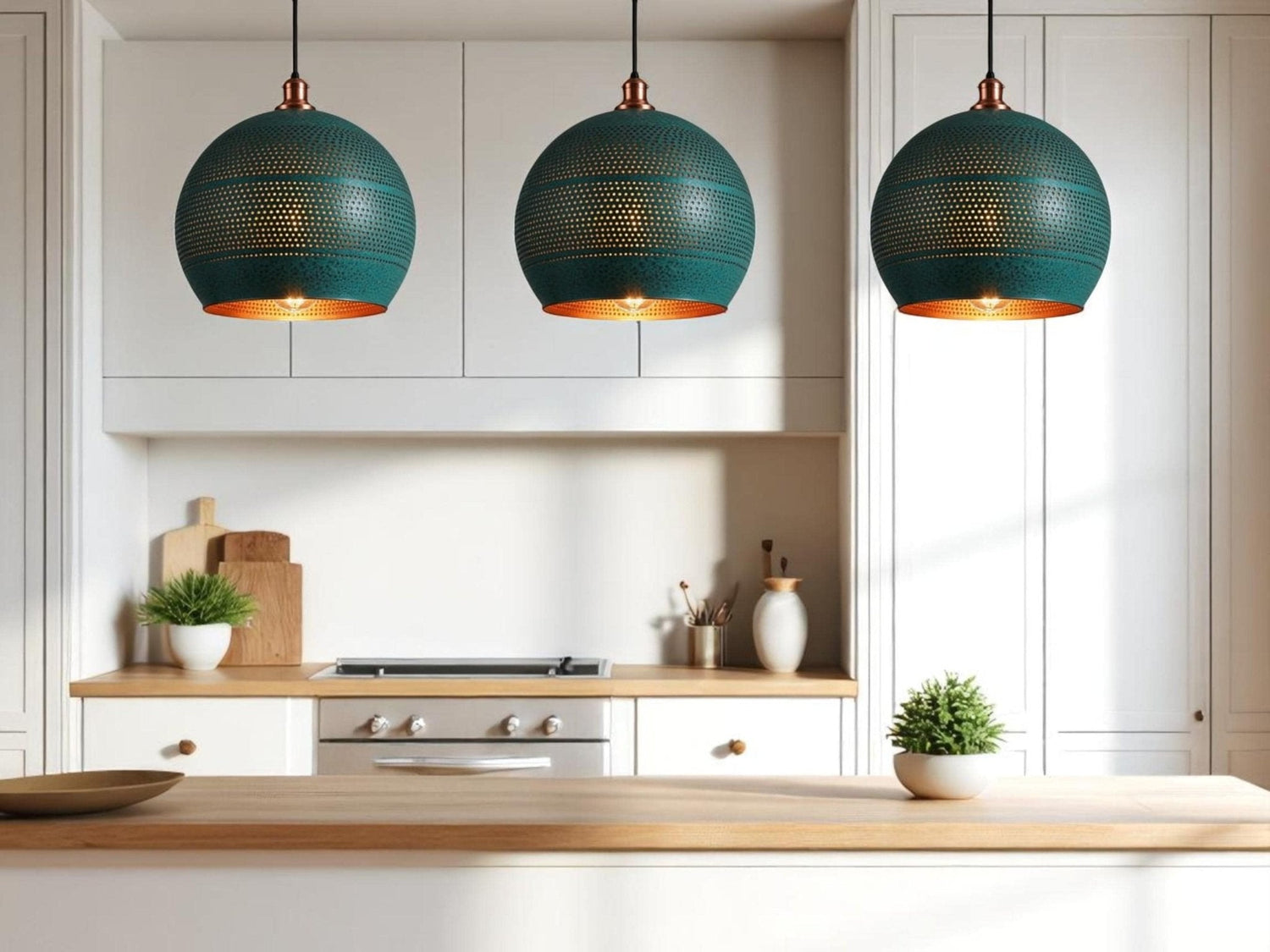 Handmade Copper Patina Pendant Light: Moroccan Sphere Lamp