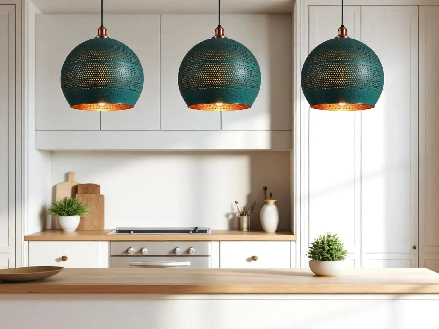 Handmade Copper Patina Pendant Light - Moroccan Sphere Lamp