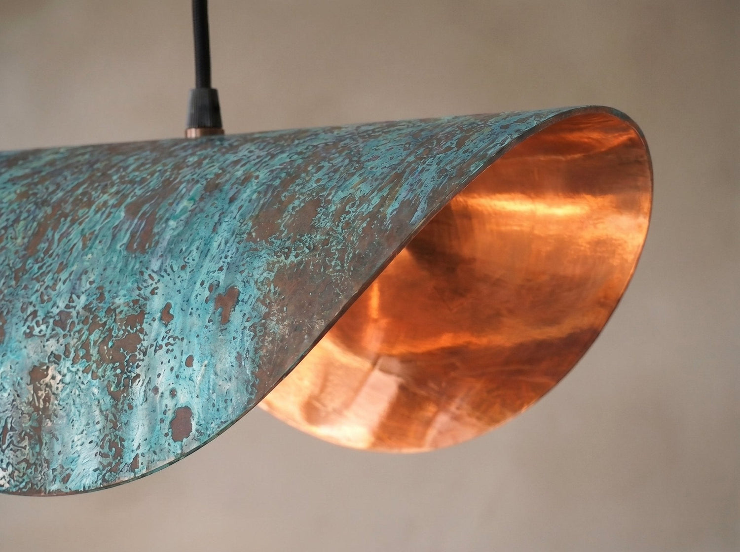 Handmade Copper Patina Pendant Light - Wavy Industrial Hanging Lamp