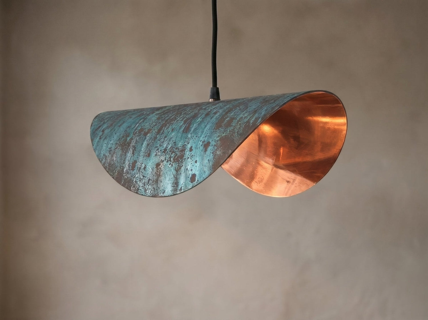 Handmade Copper Patina Pendant Light - Wavy Industrial Hanging Lamp