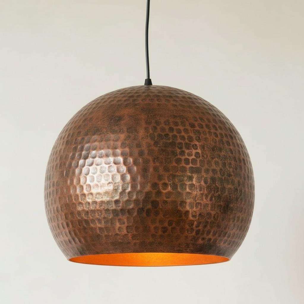 Handmade Copper Pendant Light - Hammered Dome Ceiling Fixture - Rustic Farmhouse Kitchen Island Chandelier - Modern Industrial Lighting