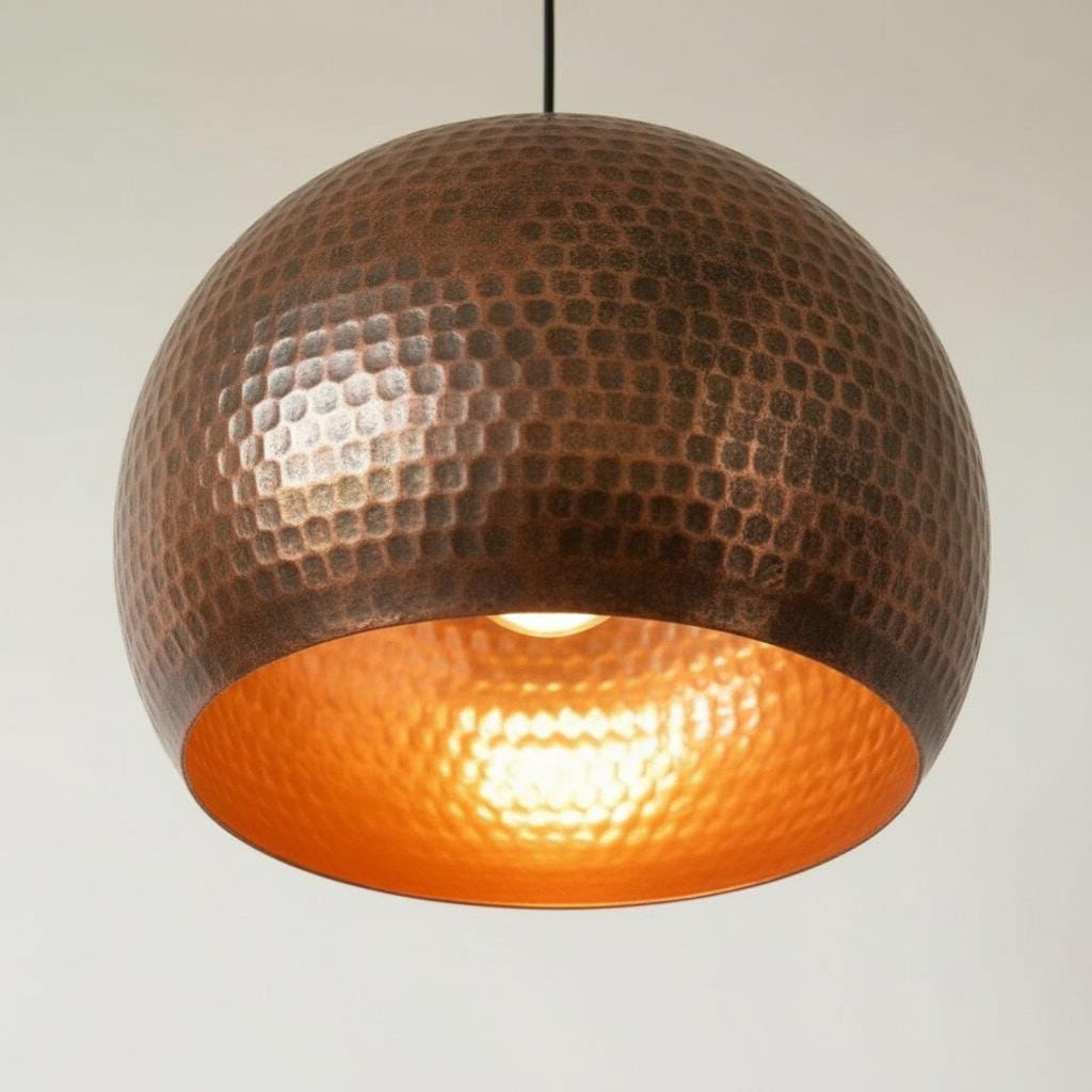 Handmade Copper Pendant Light - Hammered Dome Ceiling Fixture - Rustic Farmhouse Kitchen Island Chandelier - Modern Industrial Lighting