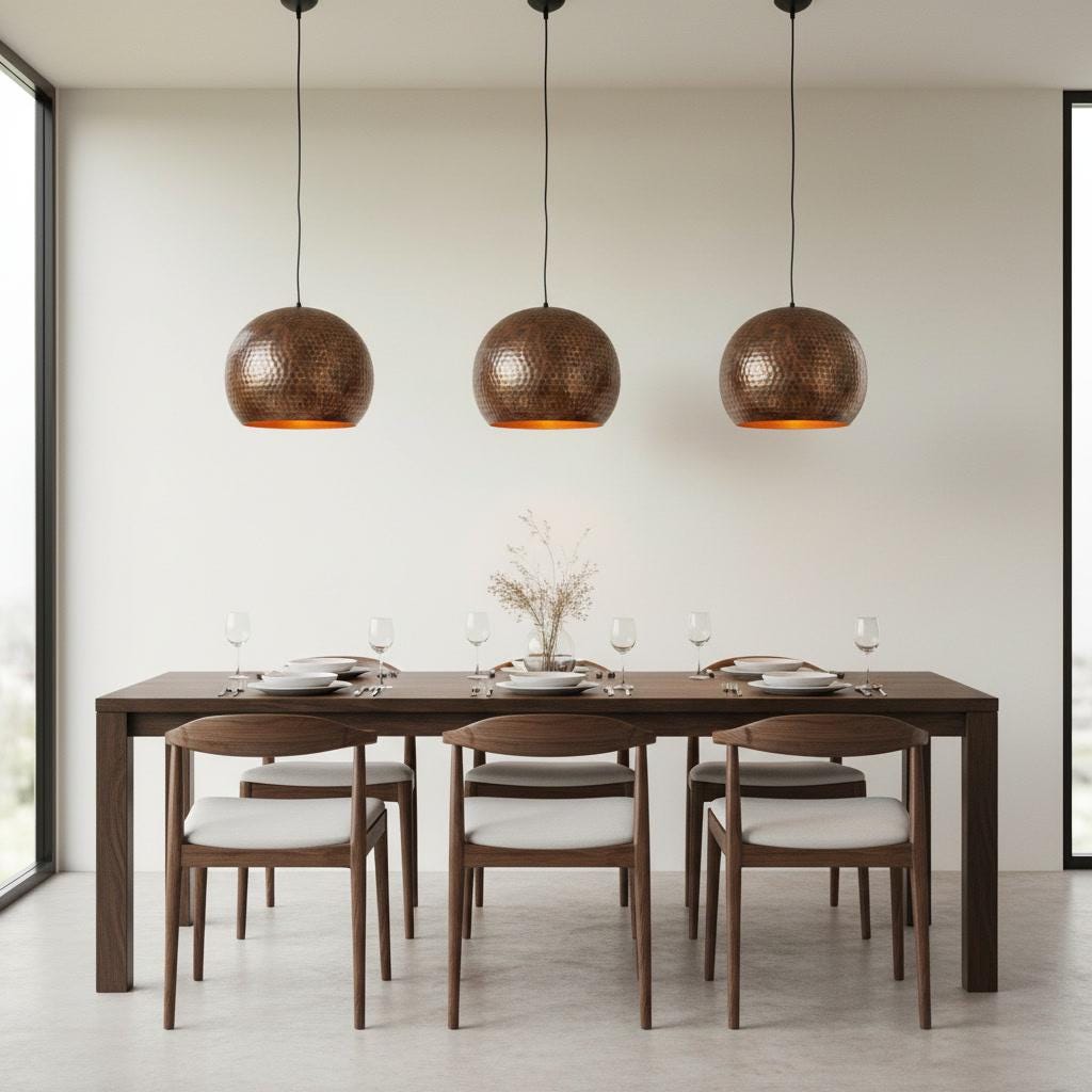 Handmade Copper Pendant Light - Hammered Dome Ceiling Fixture - Rustic Farmhouse Kitchen Island Chandelier - Modern Industrial Lighting