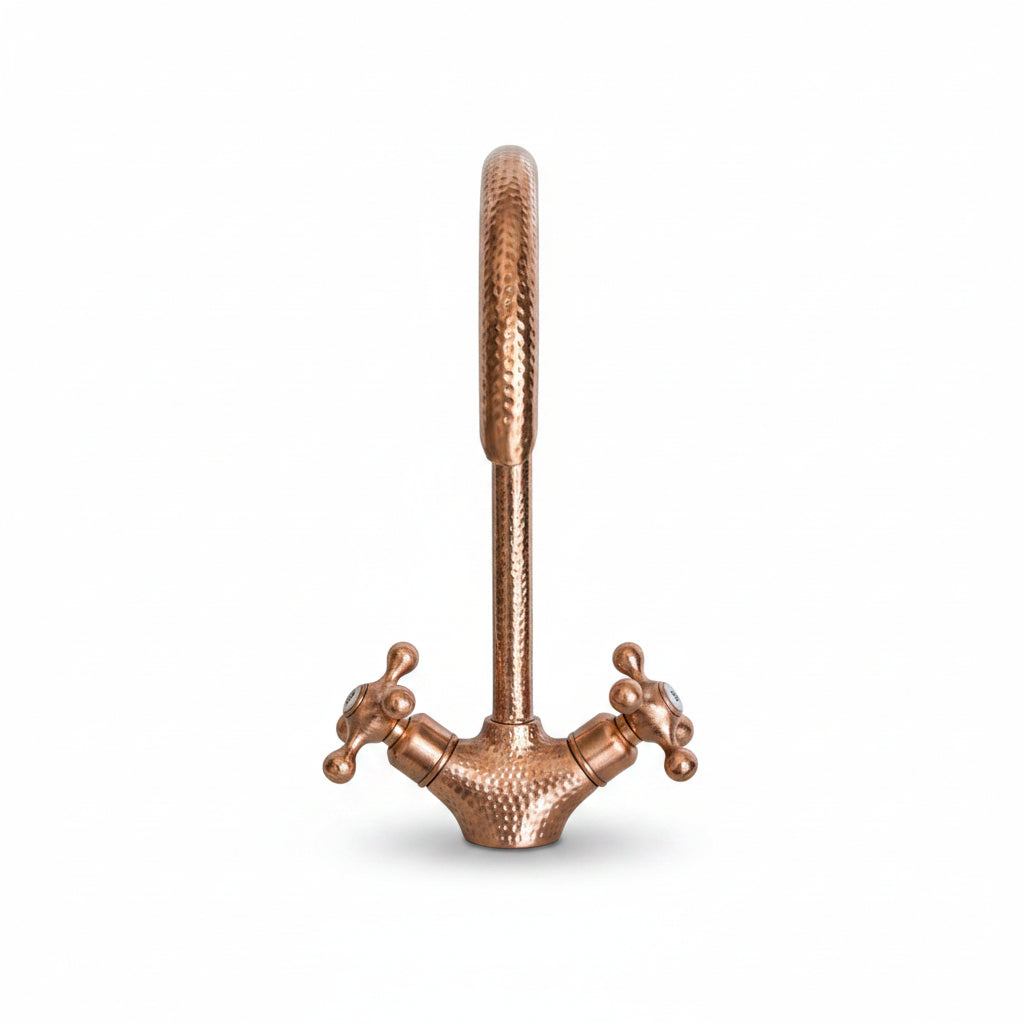 Handmade Copper Wall Mount Faucet with Double Handles | Rustic Copper Faucet