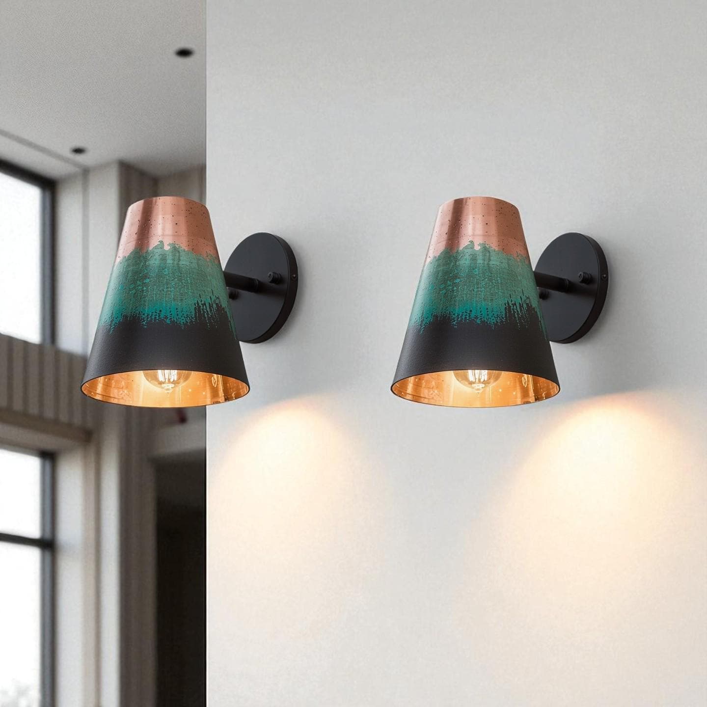 Handmade Copper Wall Sconce Patina Finish - Rustic Modern Artisan Light