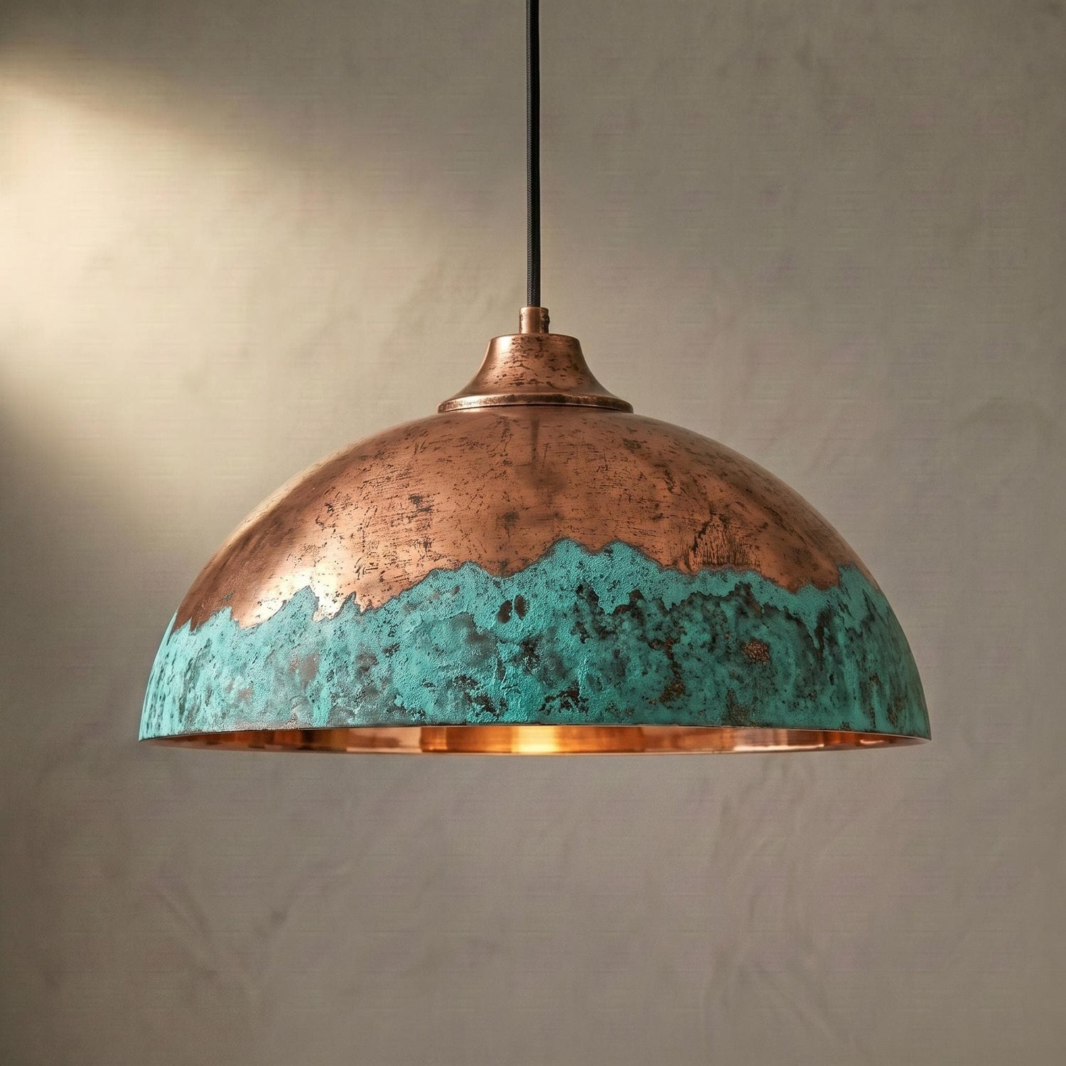 Handmade Green Patina Copper Pendant Light: Moroccan Boho Decor