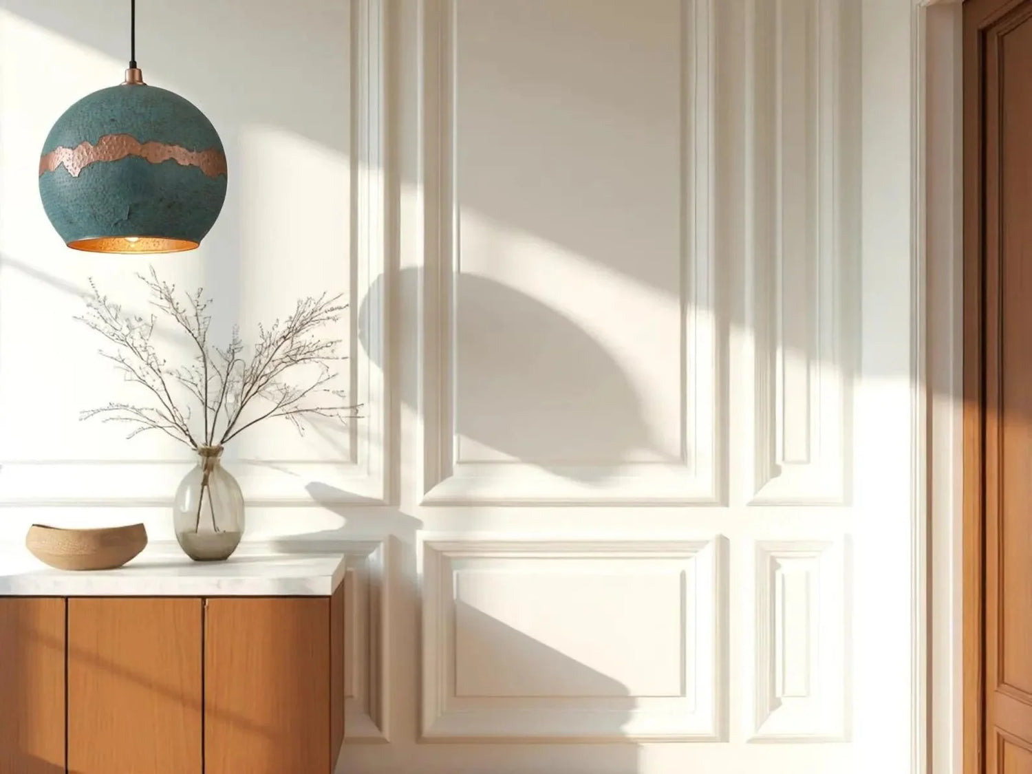 Handmade Green Patina Copper Pendant Light - Moroccan Boho Decor