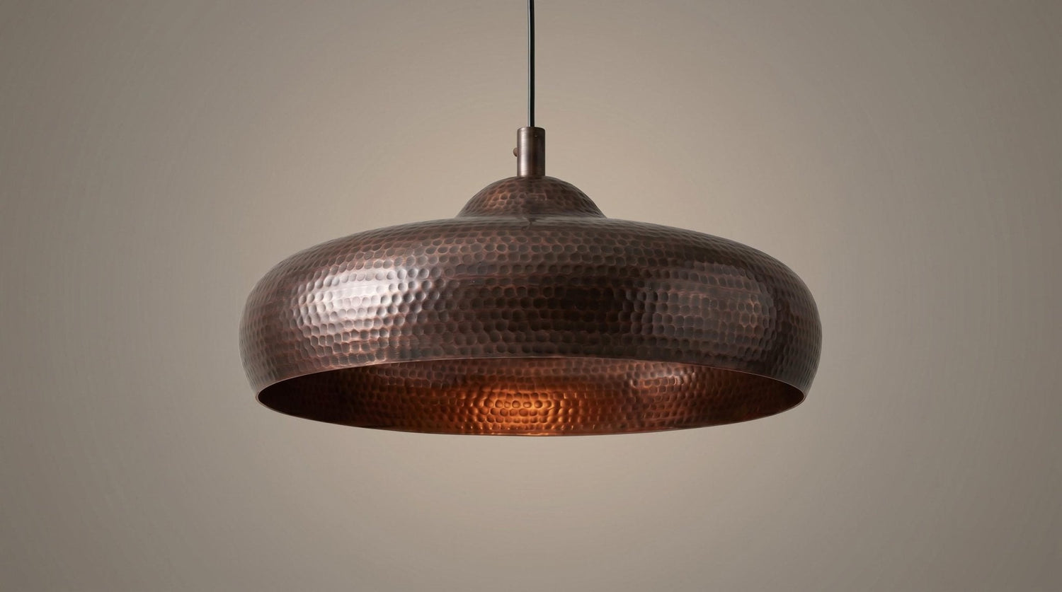 Handmade Hammered Copper Dome Pendant Light | Antique Dark Oxidized Exterior | Rustic Kitchen Island Lamp | Industrial Chandelier