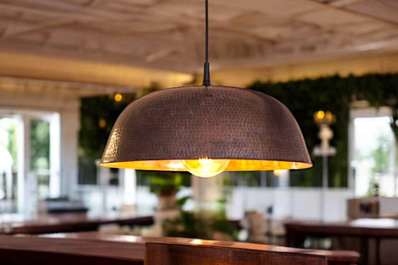 Handmade Hammered Copper Dome Pendant Light - Rustic Industrial Lamp