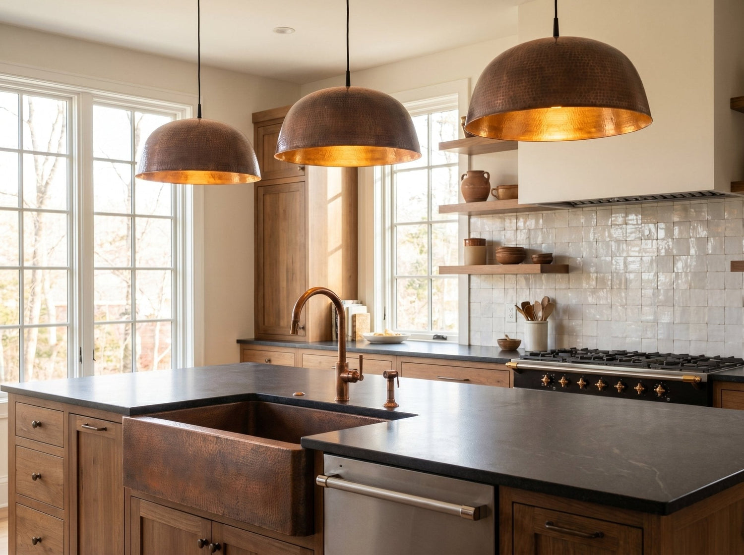 Handmade Hammered Copper Dome Pendant Light - Rustic Industrial Lamp