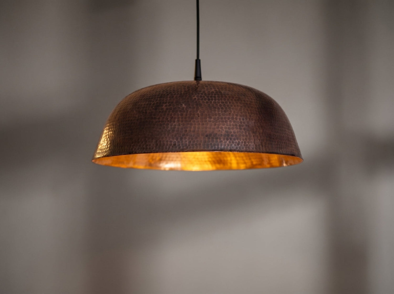 Handmade Hammered Copper Dome Pendant Light - Rustic Industrial Lamp