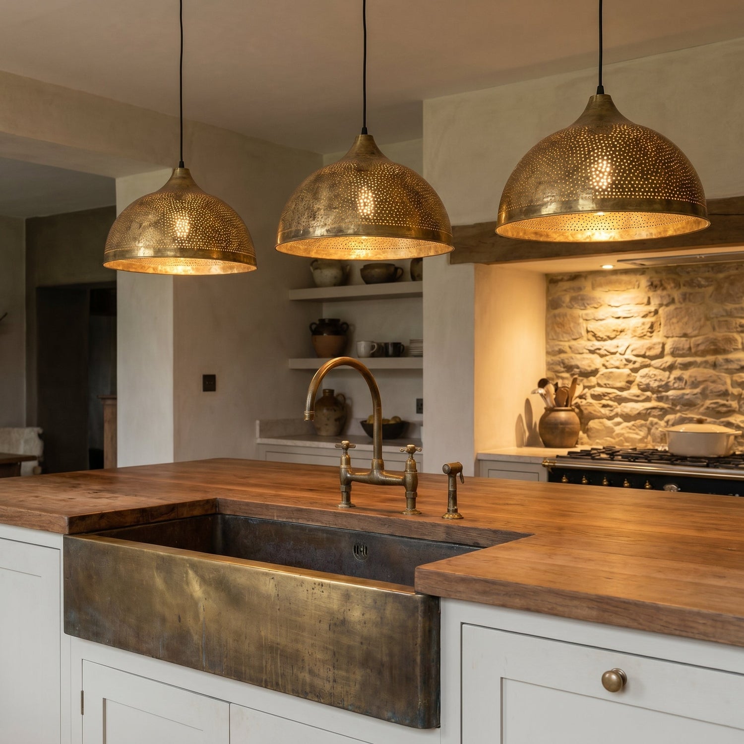 Handmade Moroccan Brass Pendant Light - Perforated Dome Ceiling Lamp