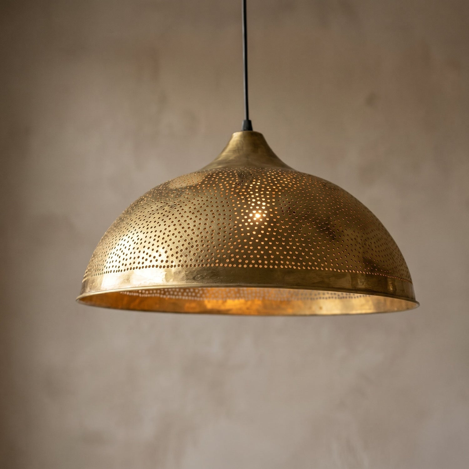 Handmade Moroccan Brass Pendant Light - Perforated Dome Ceiling Lamp
