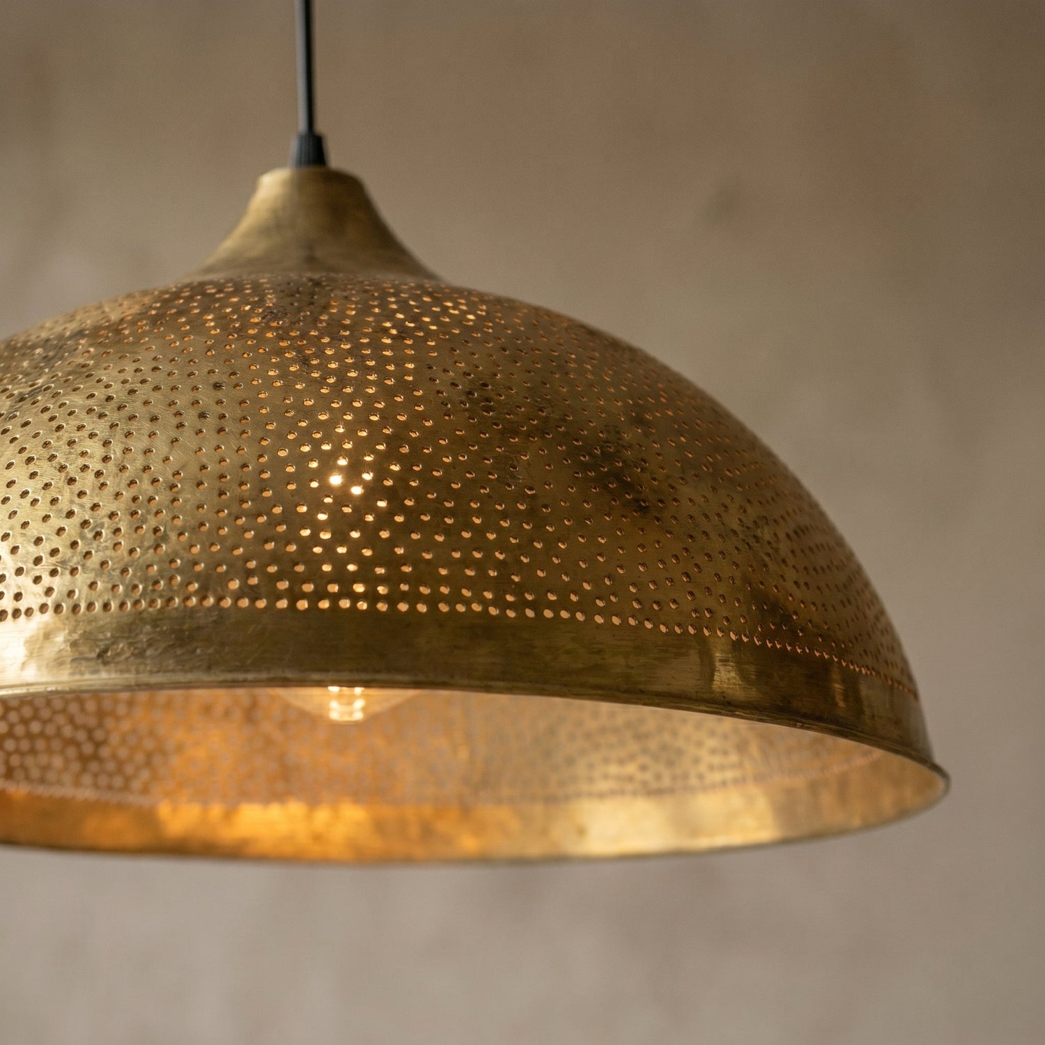 Handmade Moroccan Brass Pendant Light - Perforated Dome Ceiling Lamp