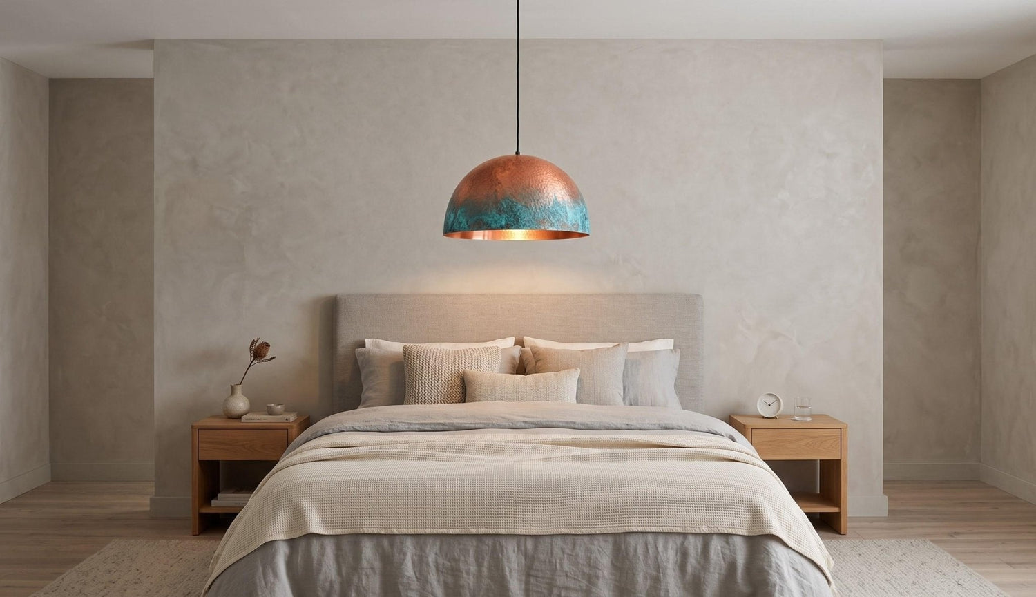 Handmade Oxidized Copper Pendant Light: Green Patina pendant  Dome lamp Copper