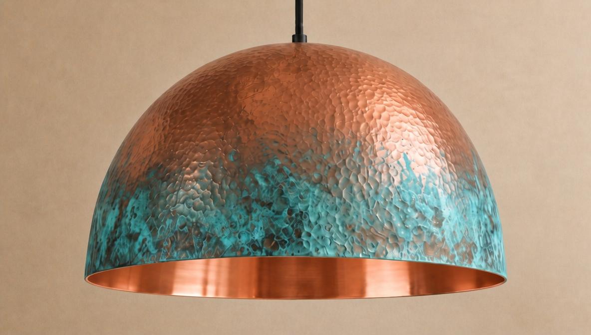 Handmade Oxidized Copper Pendant Light: Green Patina pendant  Dome lamp Copper