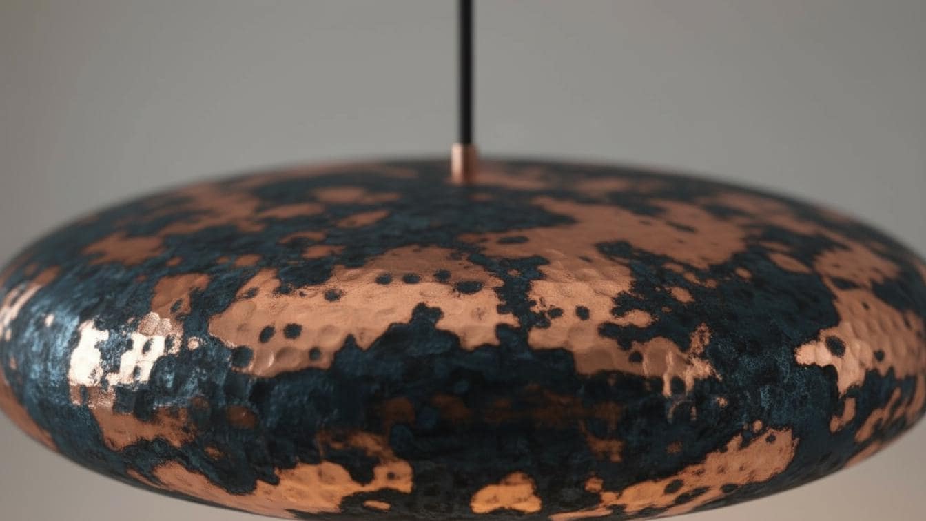 Handmade Rose Gold Copper Pendant Light - Dark Blue Patina Hanging Lamp