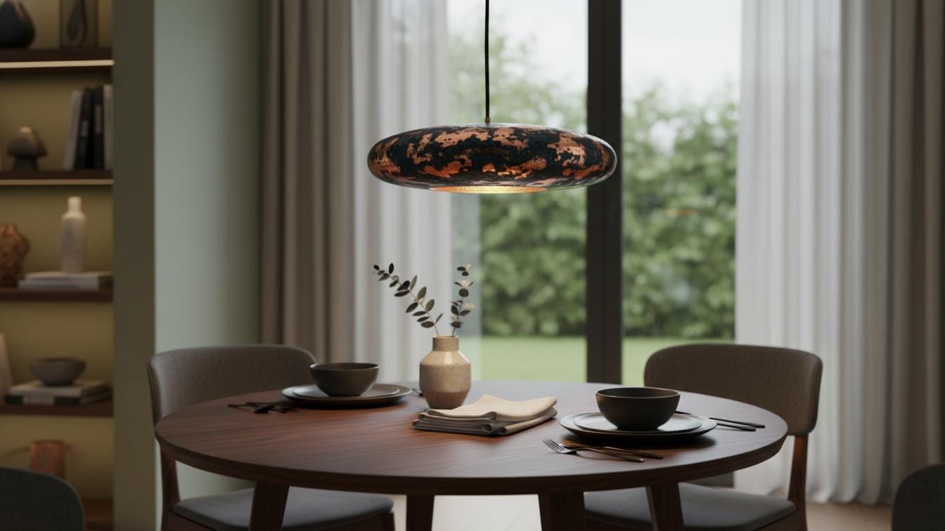 Handmade Rose Gold Copper Pendant Light - Dark Blue Patina Hanging Lamp