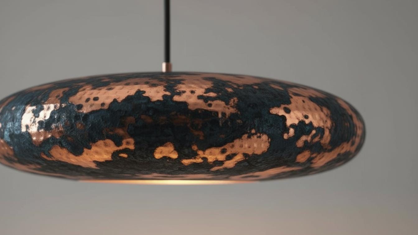 Handmade Rose Gold Copper Pendant Light - Dark Blue Patina Hanging Lamp