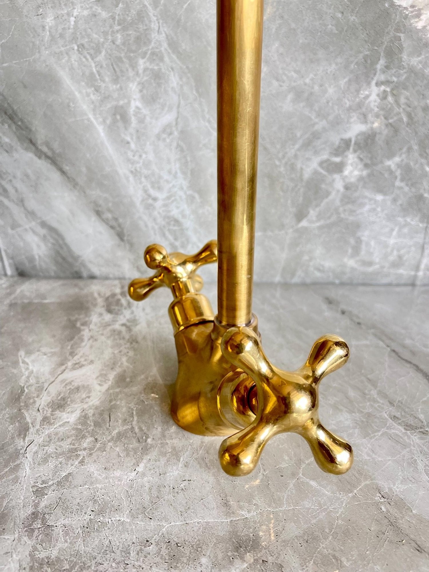 Handmade Solid Brass Square Faucet - Single Hole Cross Handle Tap