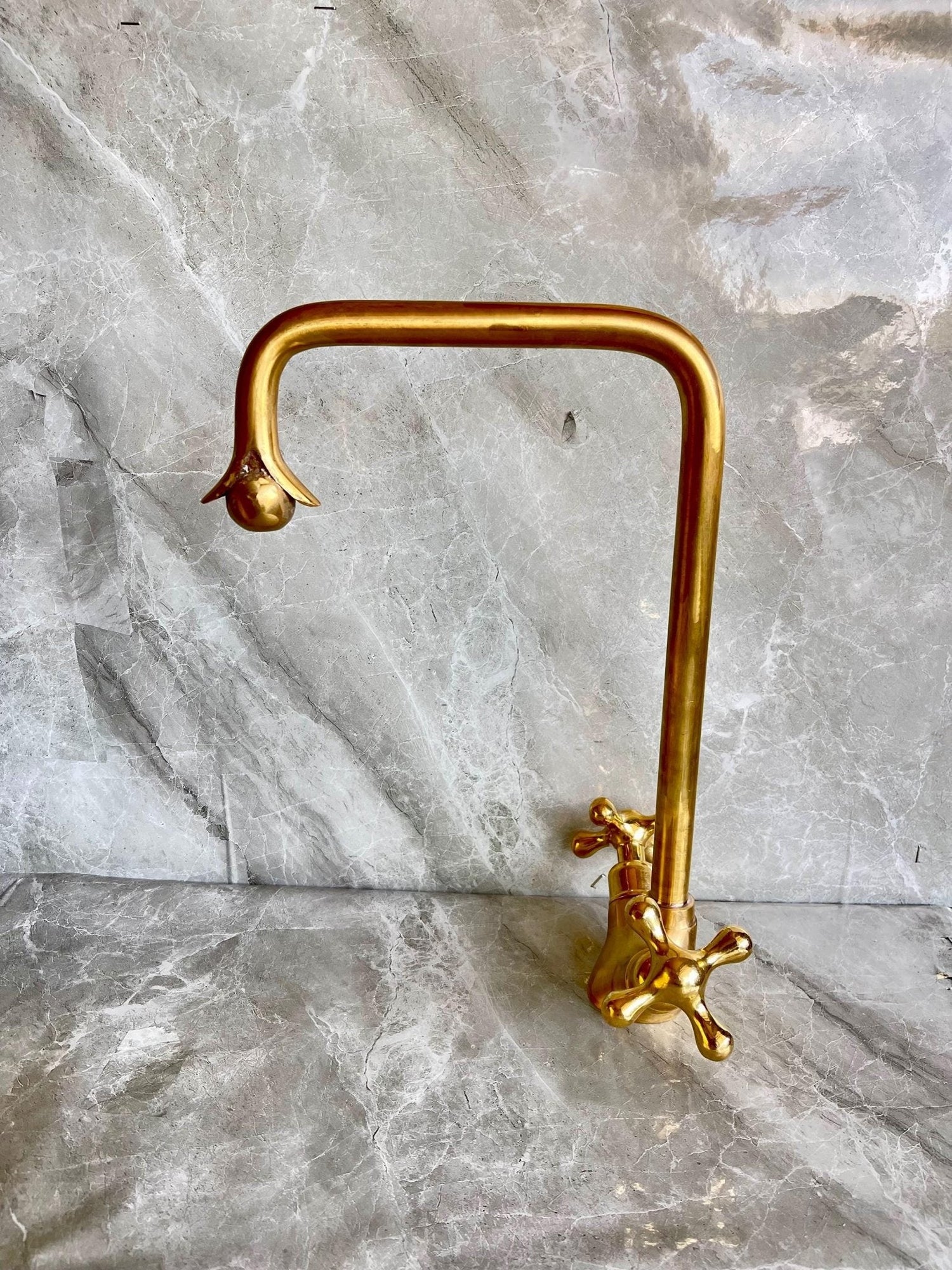 Handmade Solid Brass Square Faucet - Single Hole Cross Handle Tap