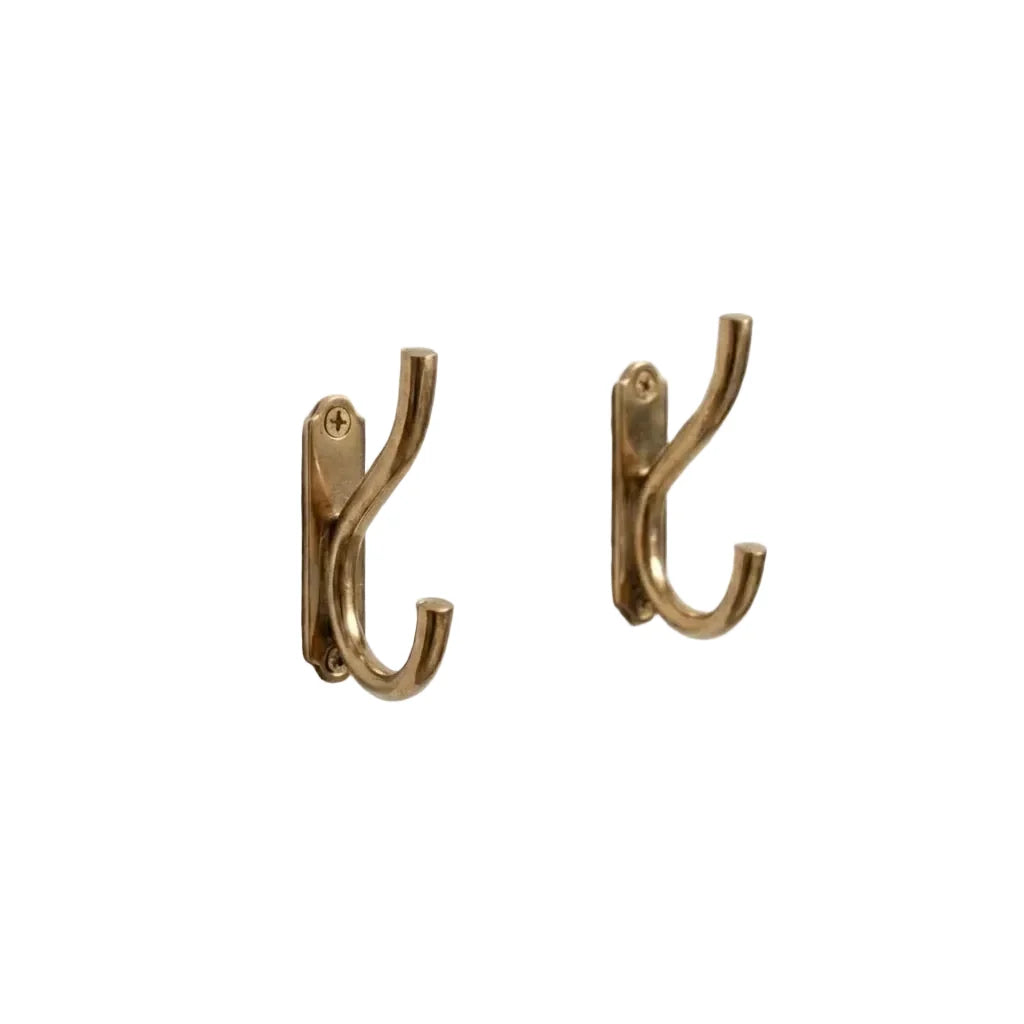 Handmade Unlacquered Brass Double Robe Hooks ,Wall-Mounted Bathroom Hooks