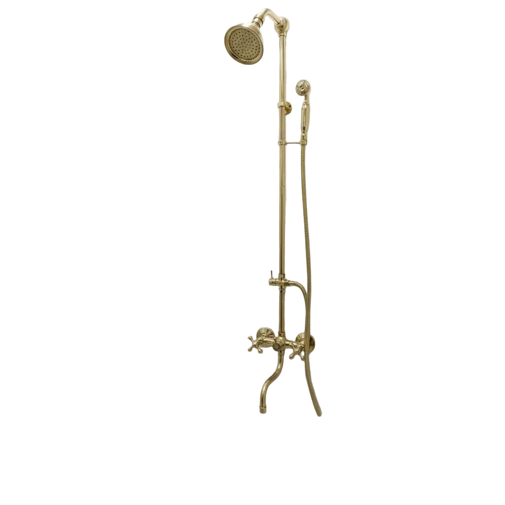 Handmade Unlacquered Brass Shower System | Moroccan Wall Mounted Rain & Hand Shower by Brasska