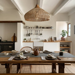 Havenly Rattan Woven Dome Pendant Light for Minimalist Wooden Dining Room