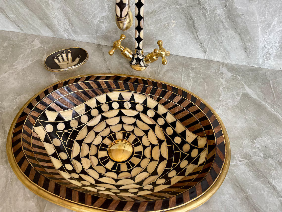 Hand-Studded Brass Sink & Faucet Set - 