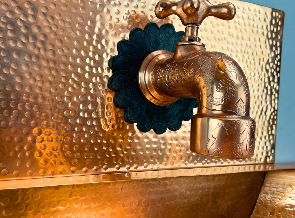 Hand-Hammered Black Copper Wall Mount Sink - Moroccan Basin