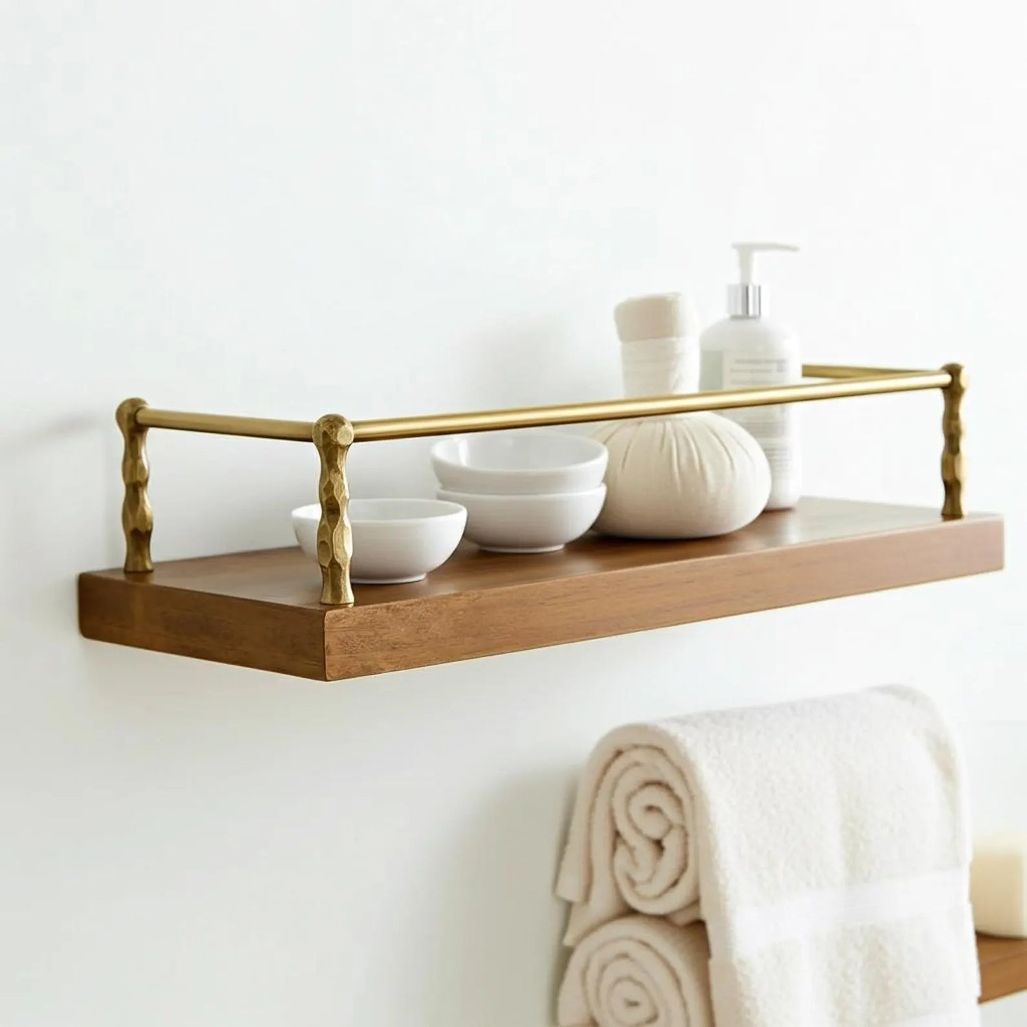 Artisanal Unlacquered Brass Gallery Rail – Solid Brass Shelf Guard for Bathroom or Kitchen