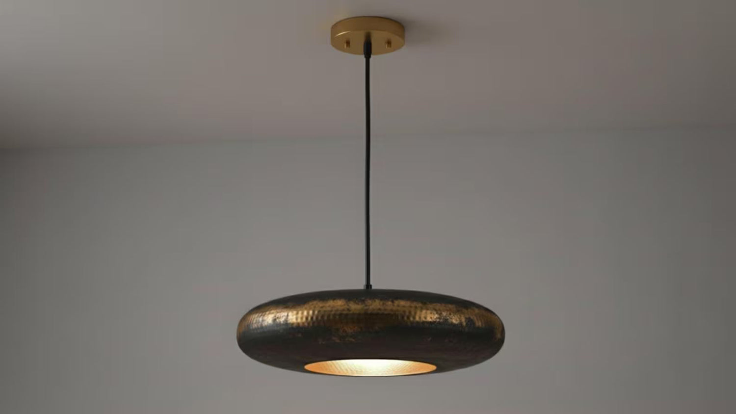 Black Patina Brass Pendant Light - Hammered Saucer Hanging Lamp