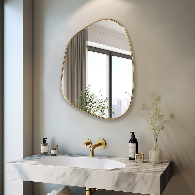 Asymmetrical Brass Mirror | Irregular Abstract Wall Decor