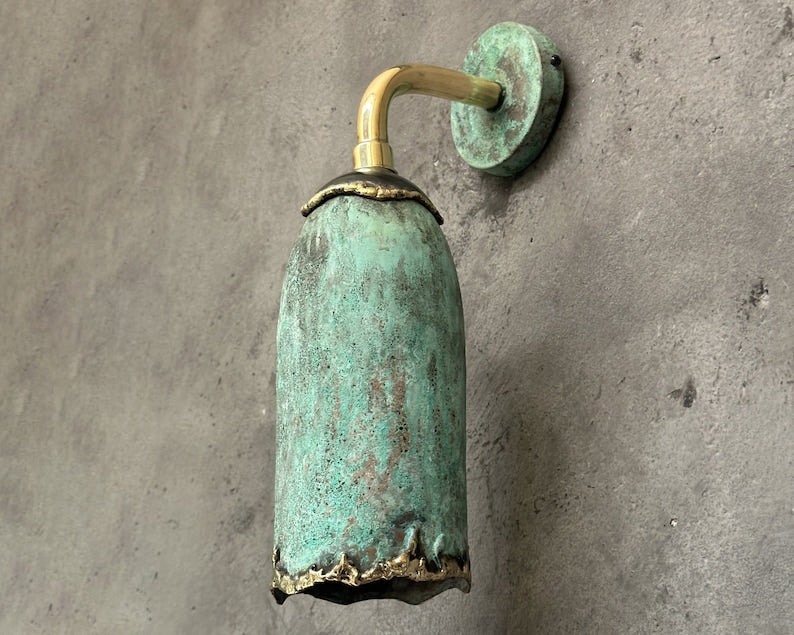 Outdoor Copper Scone Light, Cylinder Pendant Light, Green Patina Wall Pendant Light
