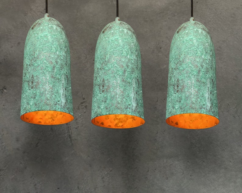 Set Of 3 Oxidized Copper Pendant  Farmhouse Lighting