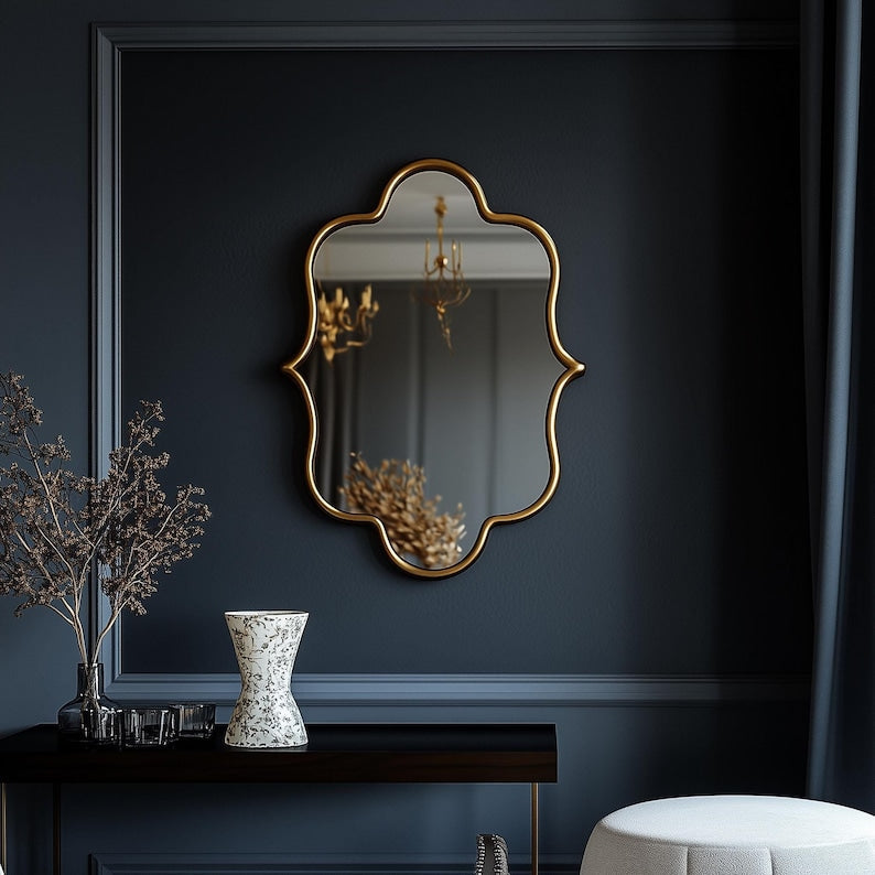 Ornate Brass Bathroom Vanity Mirror | Modern Accent Decor