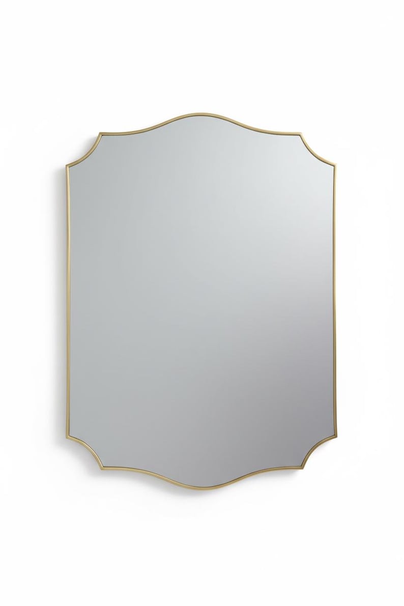 Scalloped Brass Wall Mirror | Curved Edge Bathroom Vanity